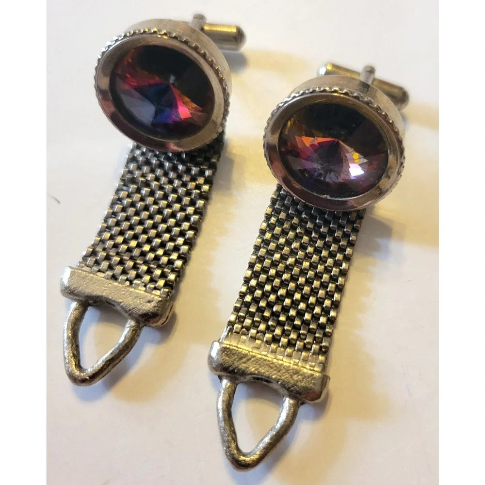 Lot of 2 Pair‎ Vintage Estate Cufflinks Gold Tone Purple Gemstone Jewelry